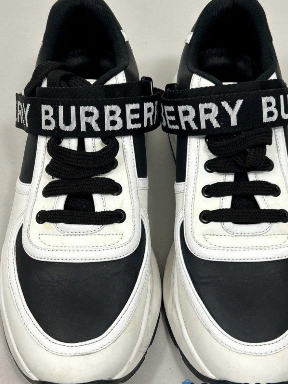 Burberry Black and White Logo Detail Sneakers size 8. Worn 2 or 3 times